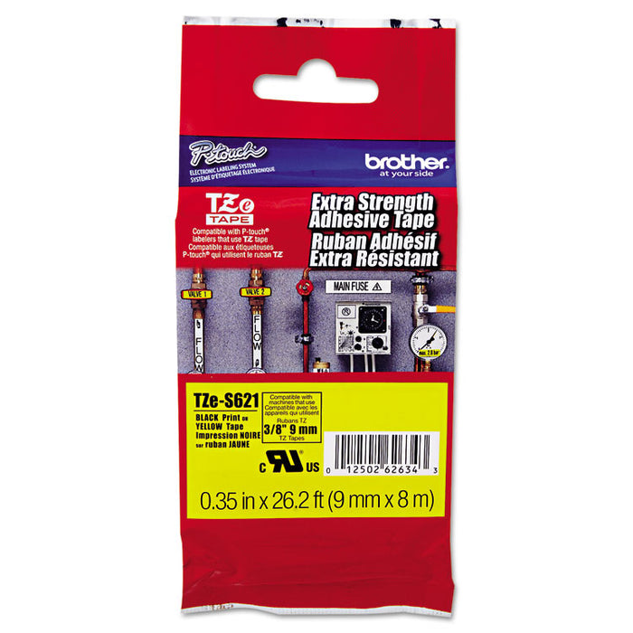 TZe Extra-Strength Adhesive Laminated Labeling Tape, 0.35" x 26.2 ft, Black on Yellow