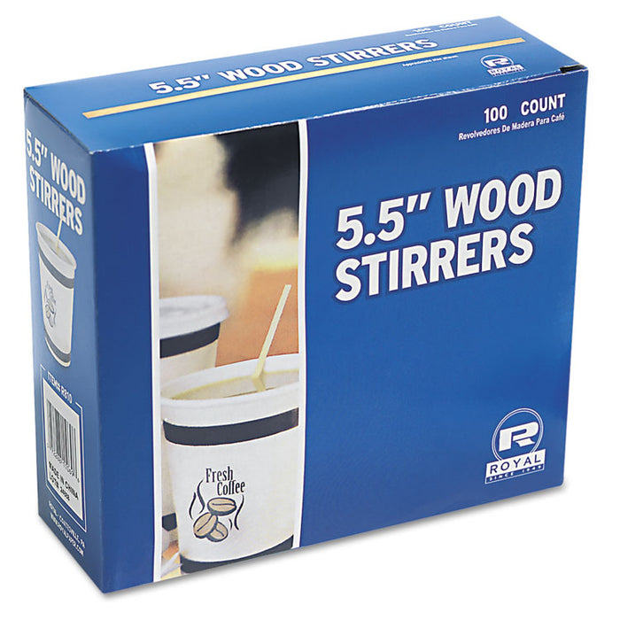Wood Coffee Stirrers, 5 1/2" Long, Woodgrain, 10000 Stirrers/Carton