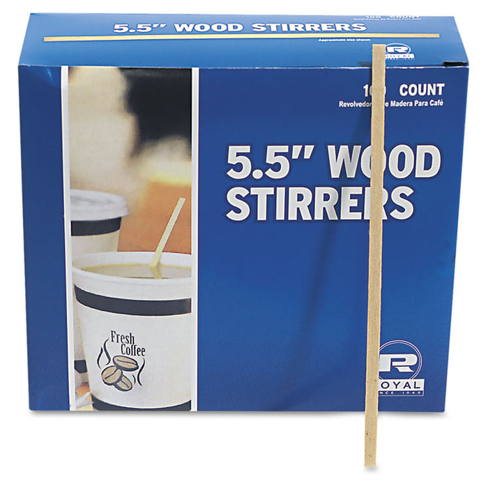 Wood Coffee Stirrers, 5 1/2" Long, Woodgrain, 10000 Stirrers/Carton