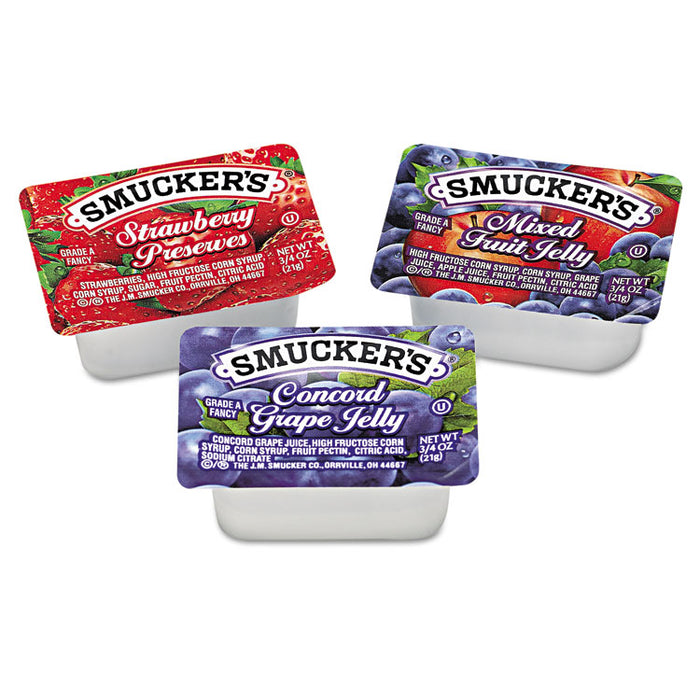 Smucker's Jam Assortment, Single Serving Packs, 0.5 oz, 200/Carton