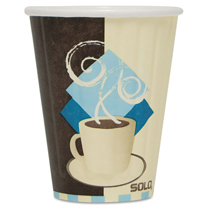 Duo Shield Insulated Paper Hot Cups, 8 oz, Tuscan Cafe, Chocolate/Blue/Beige, 1,000/Carton