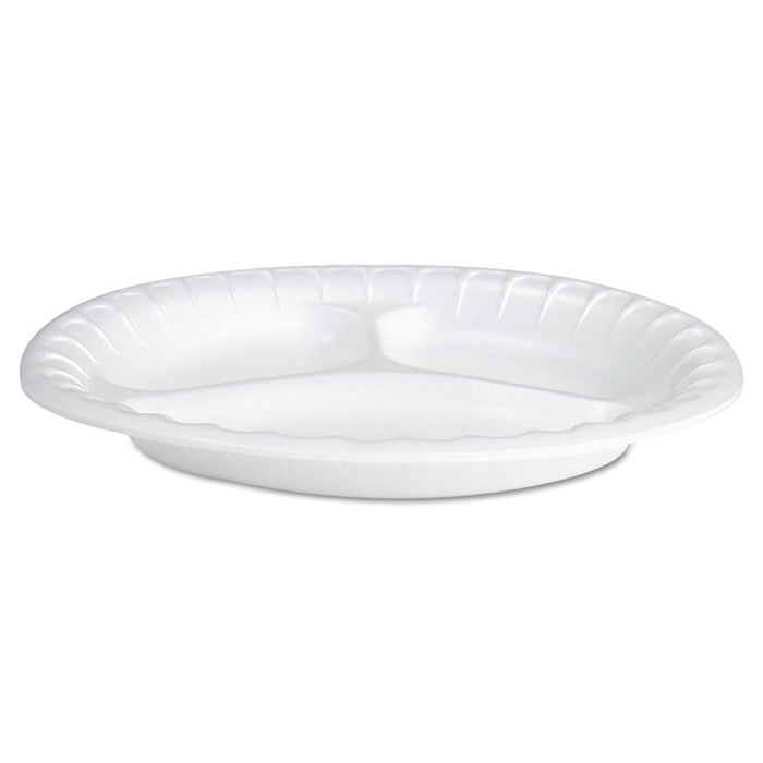 Soak Proof Tableware, Foam Plates, 8 7/8" dia, 3-Comp, White, 50/Pack