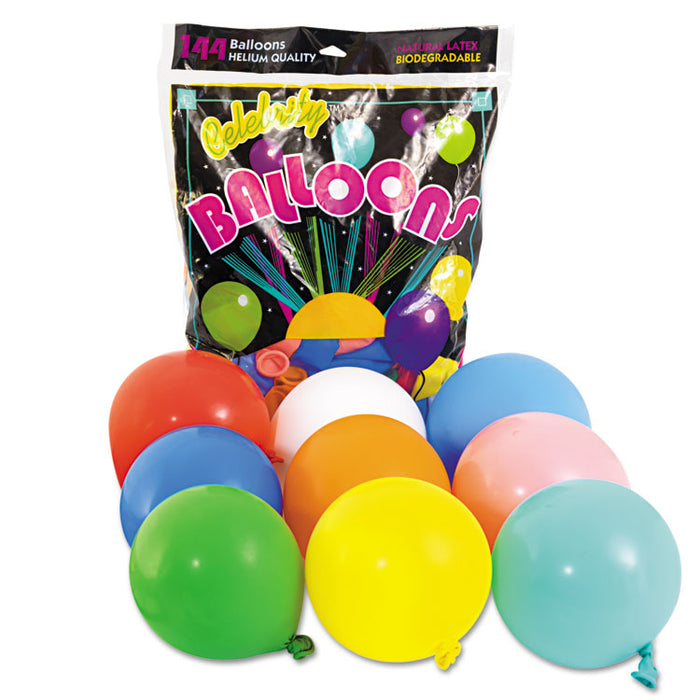 Helium Quality Latex Balloons, 12 Assorted Colors, 144/Pack