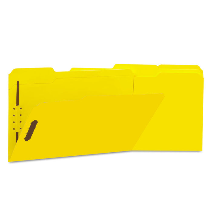 Deluxe Reinforced Top Tab Fastener Folders, 2 Fasteners, Legal Size, Yellow Exterior, 50/Box