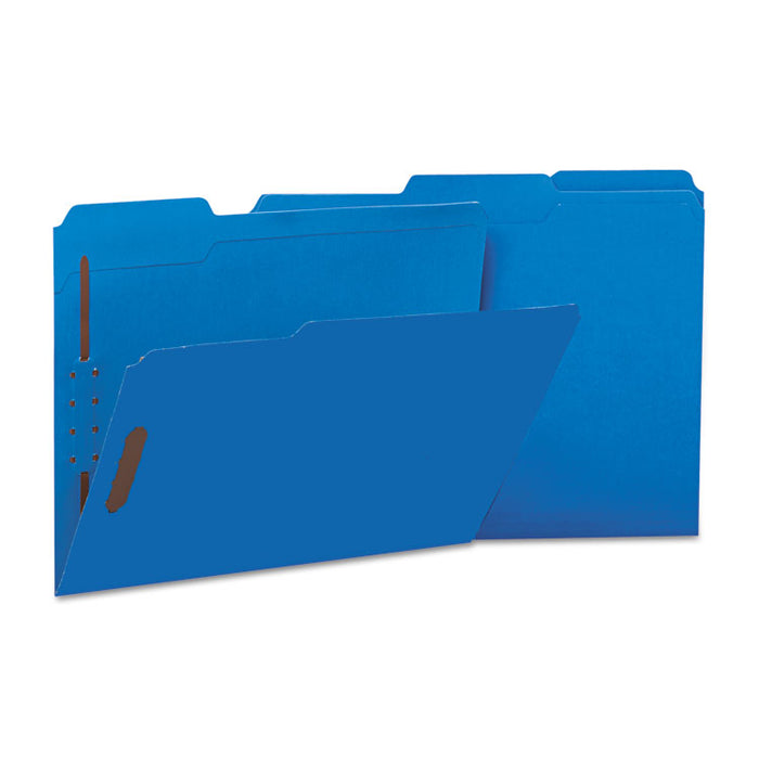 Deluxe Reinforced Top Tab Folders with Two Fasteners, 1/3-Cut Tabs, Letter Size, Blue, 50/Box