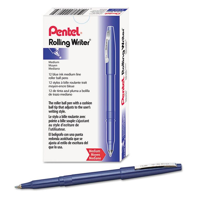 Rolling Writer Roller Ball Pen, Stick, Medium 0.8 mm, Blue Ink, Blue Barrel, Dozen
