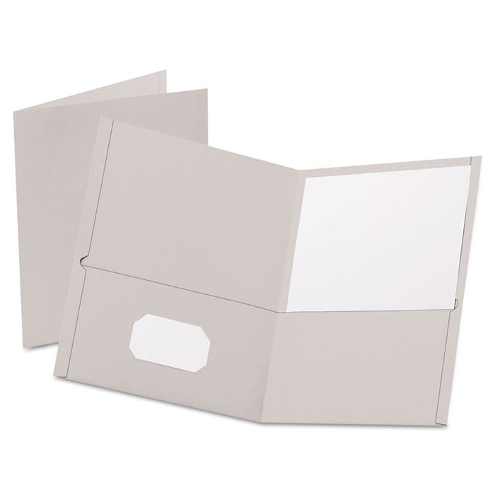 Twin-Pocket Folder, Embossed Leather Grain Paper, 0.5" Capacity, 11 x 8.5, Gray, 25/Box