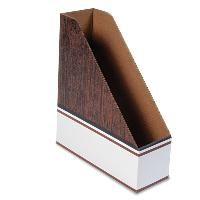 Corrugated Cardboard Magazine File, 4 x 11 x 12 3/4, Wood Grain, 12/Carton