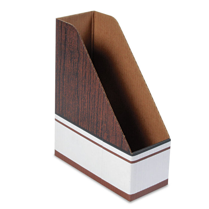 Corrugated Cardboard Magazine File, 4 x 9 x 11.5, Wood Grain, 12/Carton