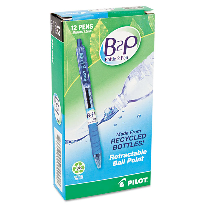 B2P Bottle-2-Pen Recycled Ballpoint Pen, Retractable, Medium 1 mm, Blue Ink, Translucent Blue Barrel, Dozen