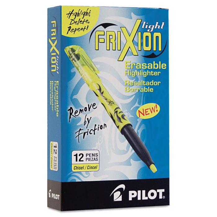 FriXion Light Erasable Highlighter, Yellow Ink, Chisel Tip, Yellow/Black Barrel, Dozen
