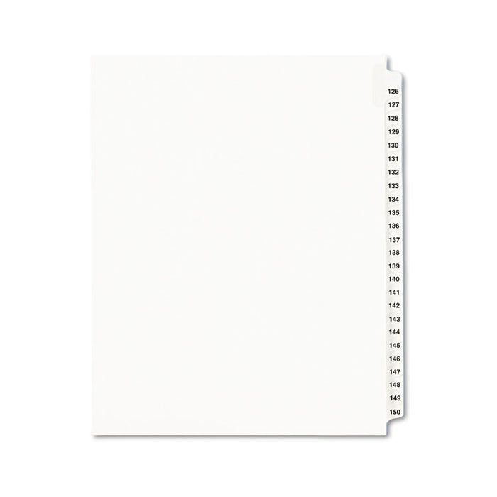 Preprinted Legal Exhibit Side Tab Index Dividers, Avery Style, 25-Tab, 126 to 150, 11 x 8.5, White, 1 Set