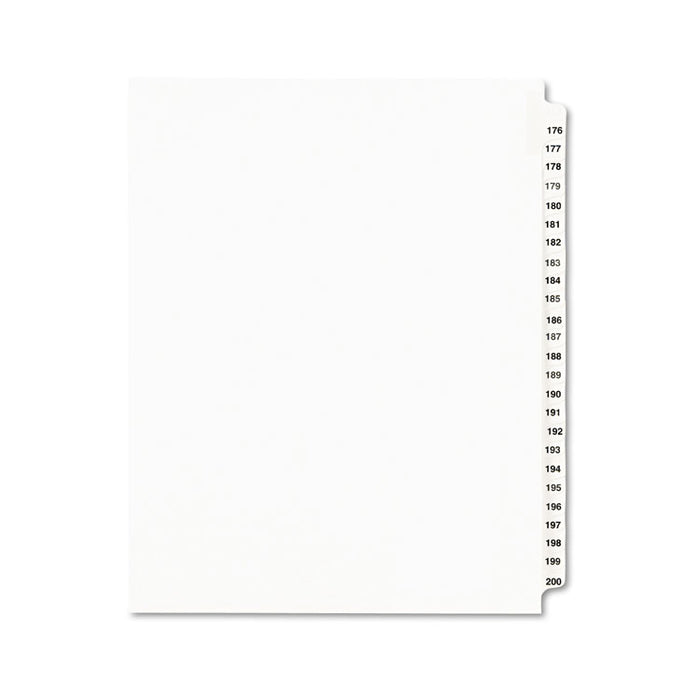 Preprinted Legal Exhibit Side Tab Index Dividers, Avery Style, 25-Tab, 176 to 200, 11 x 8.5, White, 1 Set