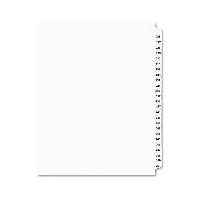 Preprinted Legal Exhibit Side Tab Index Dividers, Avery Style, 25-Tab, 226 to 250, 11 x 8.5, White, 1 Set