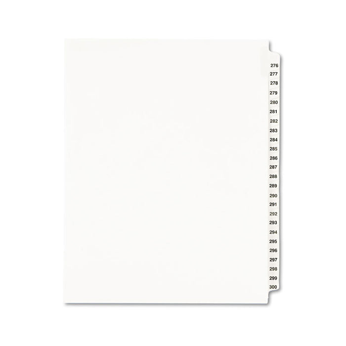 Preprinted Legal Exhibit Side Tab Index Dividers, Avery Style, 25-Tab, 276 to 300, 11 x 8.5, White, 1 Set