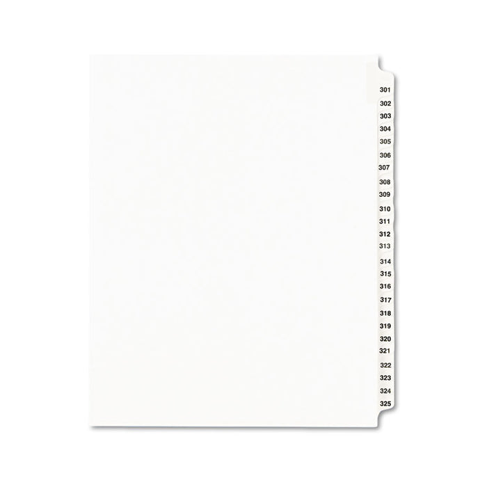 Preprinted Legal Exhibit Side Tab Index Dividers, Avery Style, 25-Tab, 301 to 325, 11 x 8.5, White, 1 Set
