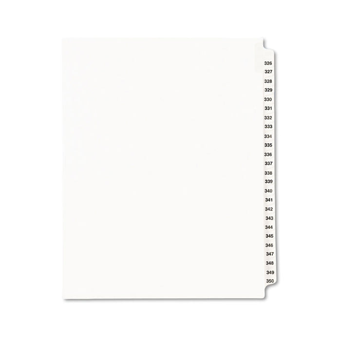 Preprinted Legal Exhibit Side Tab Index Dividers, Avery Style, 25-Tab, 326 to 350, 11 x 8.5, White, 1 Set