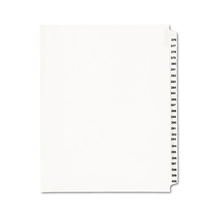 Preprinted Legal Exhibit Side Tab Index Dividers, Avery Style, 25-Tab, 376 to 400, 11 x 8.5, White, 1 Set