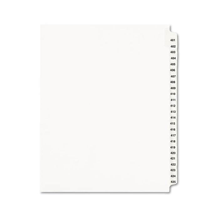 Preprinted Legal Exhibit Side Tab Index Dividers, Avery Style, 25-Tab, 401 to 425, 11 x 8.5, White, 1 Set, (1346)