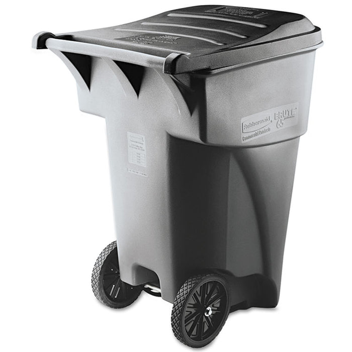 Brute Rollout Heavy-Duty Waste Container, Square, Polyethylene, 95 gal, Gray