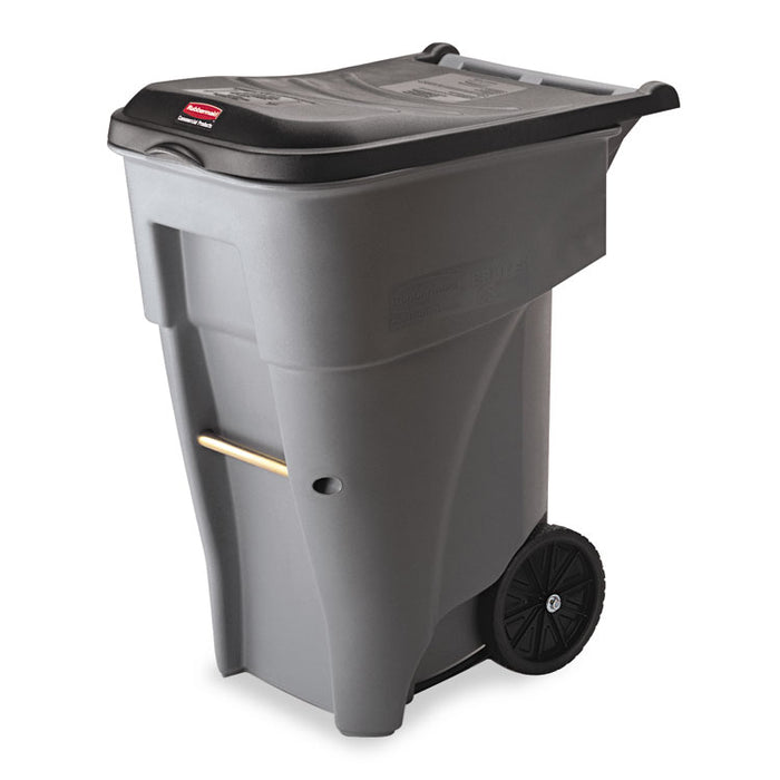 Brute Rollout Heavy-Duty Waste Container, Square, Polyethylene, 65 gal, Gray