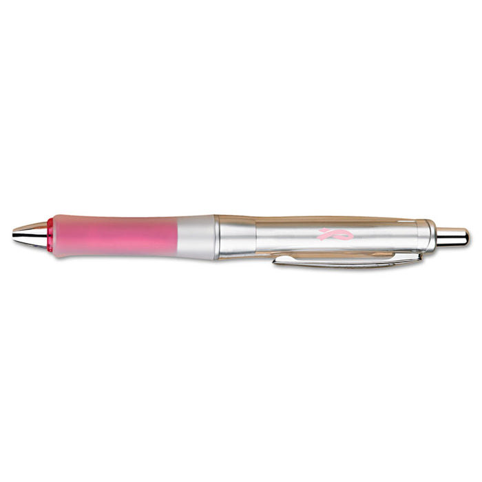 Dr. Grip Center of Gravity Breast Cancer Awareness Ballpoint Pen, Retractable, Medium 1mm, Black Ink, Silver/Pink Barrel