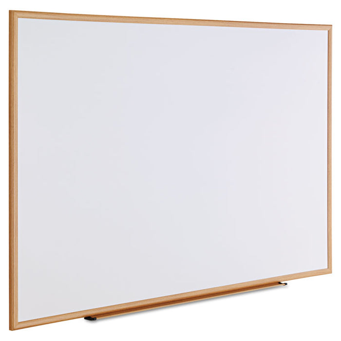 Dry-Erase Board, Melamine, 72 x 48, White, Oak-Finished Frame
