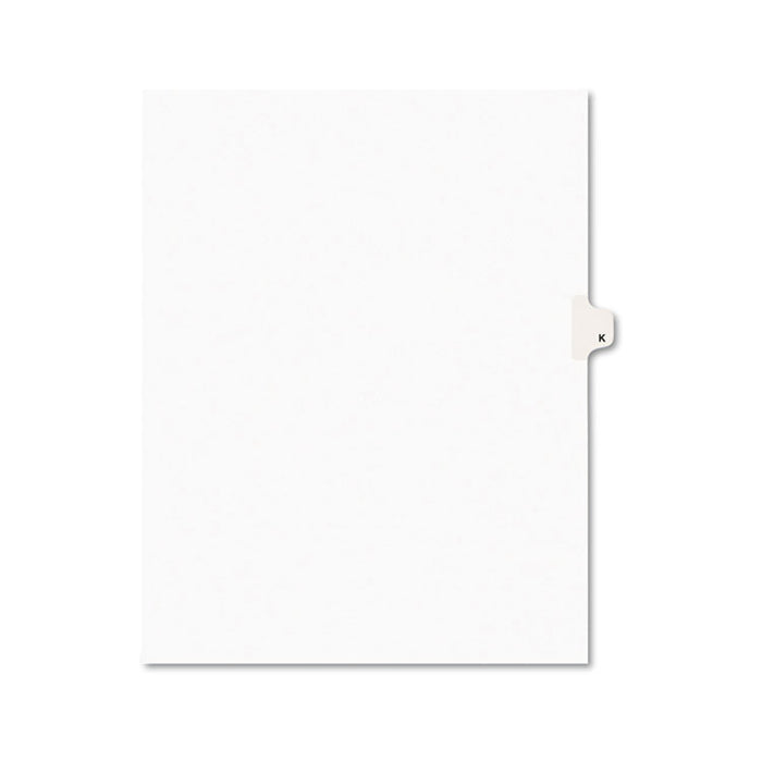 Preprinted Legal Exhibit Side Tab Index Dividers, Avery Style, 26-Tab, K, 11 x 8.5, White, 25/Pack