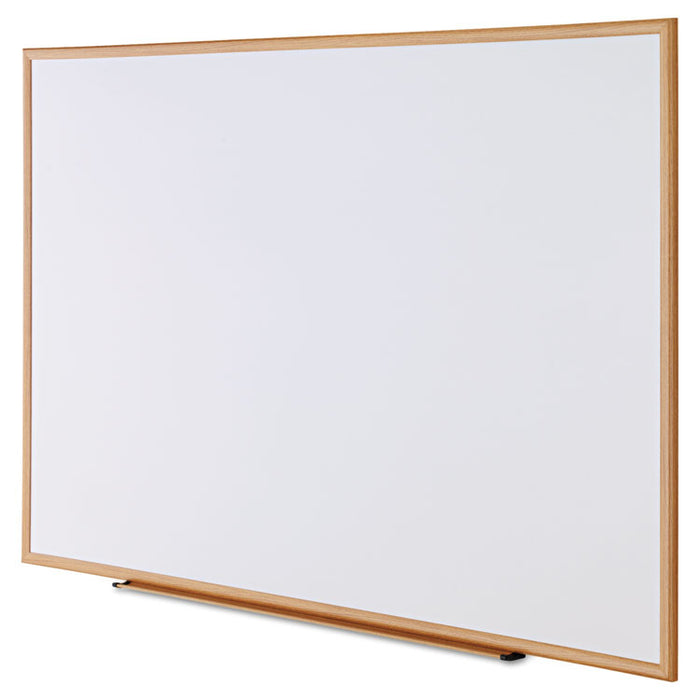 Dry-Erase Board, Melamine, 72 x 48, White, Oak-Finished Frame