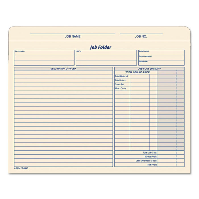 Job Folder, Straight Tabs, Letter Size, Manila, 20/Pack