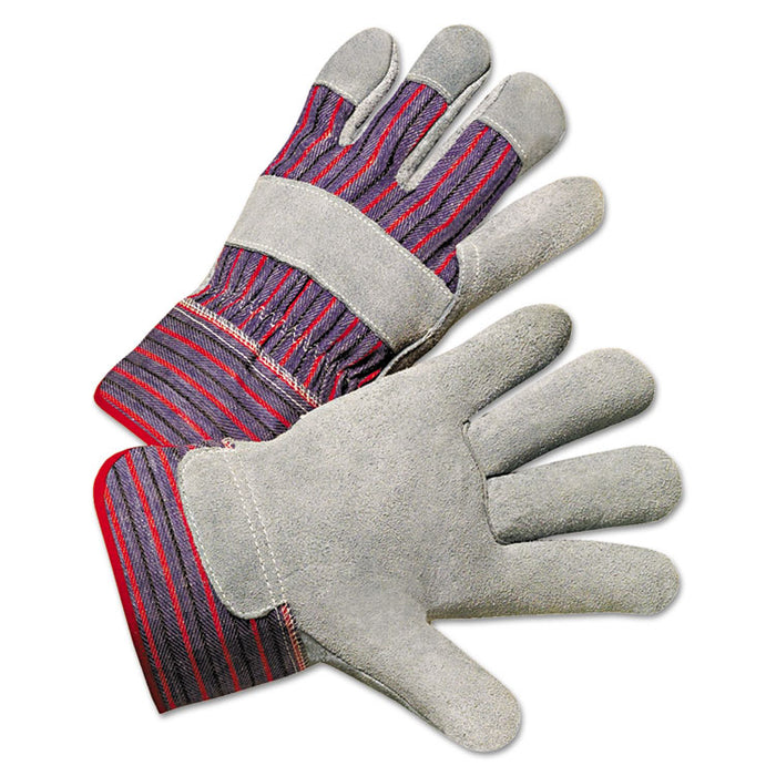 Leather Palm Work Gloves, Gray/Blue/White, Large, 12 Pairs