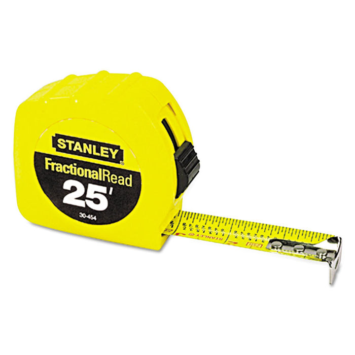 Tape Rule, 1" x 25ft, Steel Blade, Plastic Case, Yellow