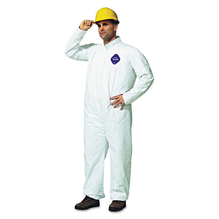 Tyvek Coveralls, Open Wrist/Ankle, HD Polyethylene, White, Large, 25/Carton