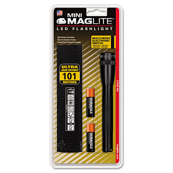 Mini LED Flashlight, 2 AA Batteries (Included), Black