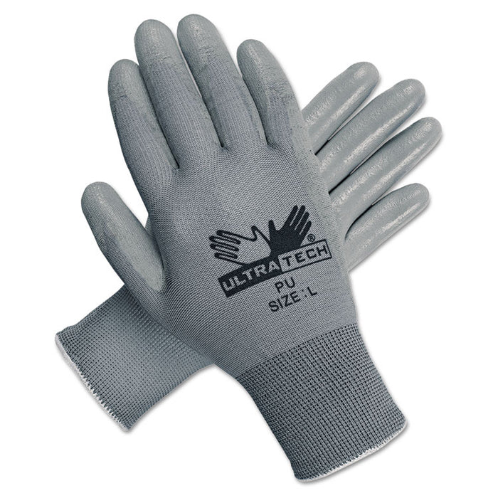 Ultra Tech Tactile Dexterity Work Gloves, White/Gray, Large, 12 Pairs