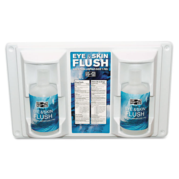 Twin Bottle Eye Flush Station w/Two 16oz Bottles, 3.75"D x 13.5"H x 16.5"W