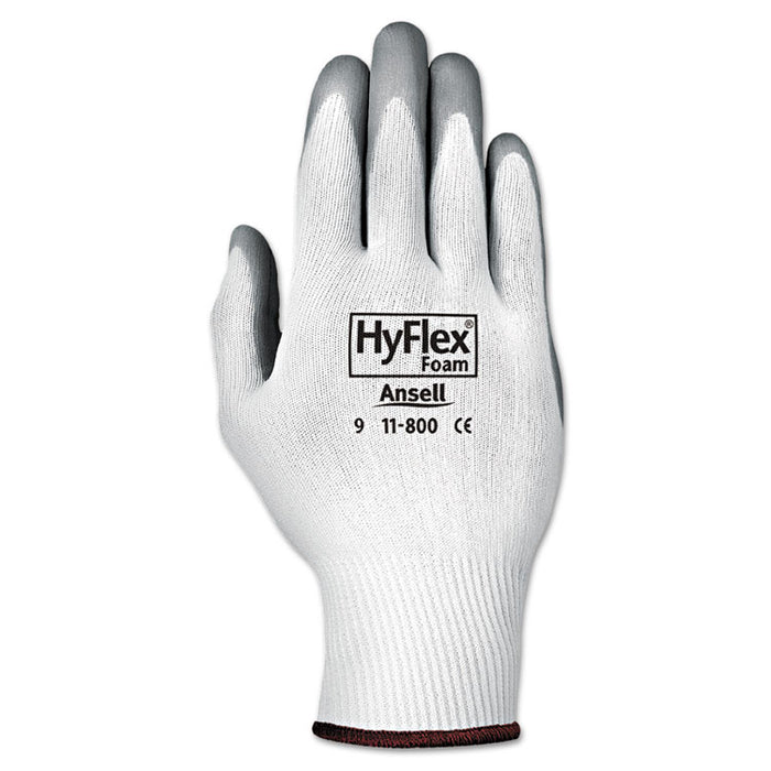 HyFlex Foam Gloves, White/Gray, Size 8, 12 Pairs