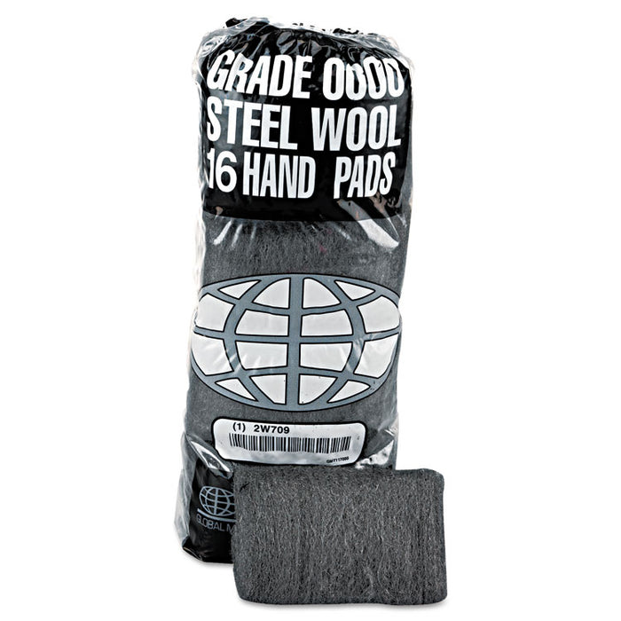 Industrial-Quality Steel Wool Hand Pads, #0000 Super Fine, Steel Gray, 16 Pads/Sleeve, 12 Sleeves/Carton