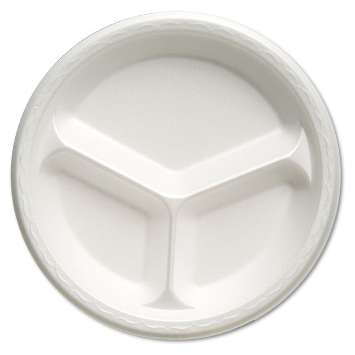 Foam Dinnerware, Plate, 3-Comp, 10 1/4" dia, White, 125/Pack, 4 Packs/Carton