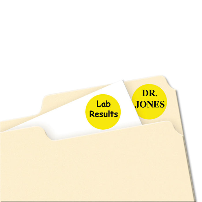 Printable Self-Adhesive Removable Color-Coding Labels, 0.75" dia., Yellow, 24/Sheet, 42 Sheets/Pack, (5462)
