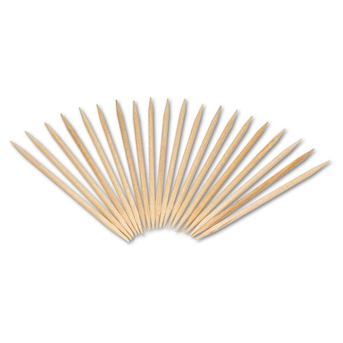 Round Wood Toothpicks, 2 1/2", Natural, 24 Inner Boxes of 800, 5 Boxes/Carton, 96,000 Toothpicks/Carton