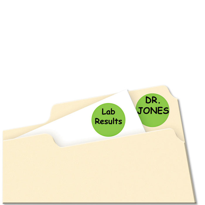 Printable Self-Adhesive Removable Color-Coding Labels, 0.75" dia., Neon Green, 24/Sheet, 42 Sheets/Pack, (5468)