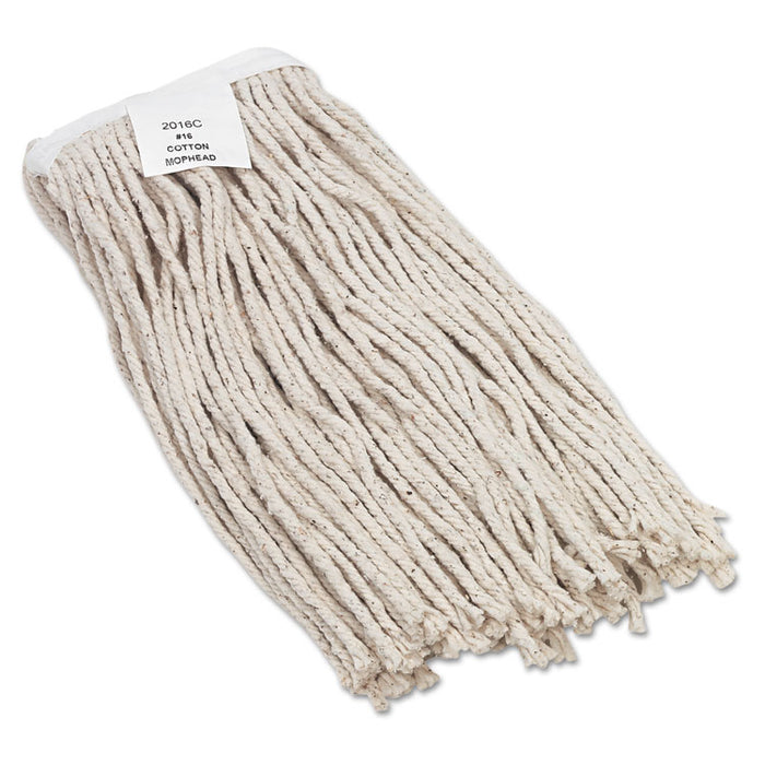 Mop Head, Value Standard Head, Rayon Fiber, Cut-End, Size No. 16, White, 12/Carton