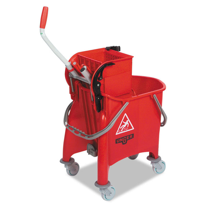 Side-Press Restroom Mop Dual Bucket Combo, 8gal, Plastic, Red