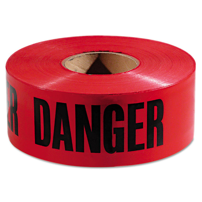 Danger Barricade Tape, 3" x 1,000 ft, Red/Black, 8 Rolls/Carton