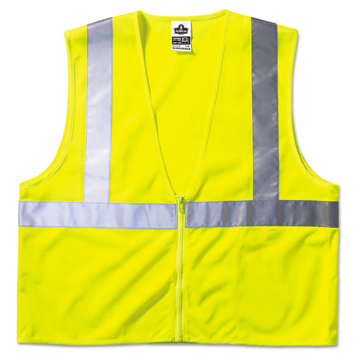 GloWear 8210Z Class 2 Economy Vest, Polyester Mesh, Large/X-Large, Lime