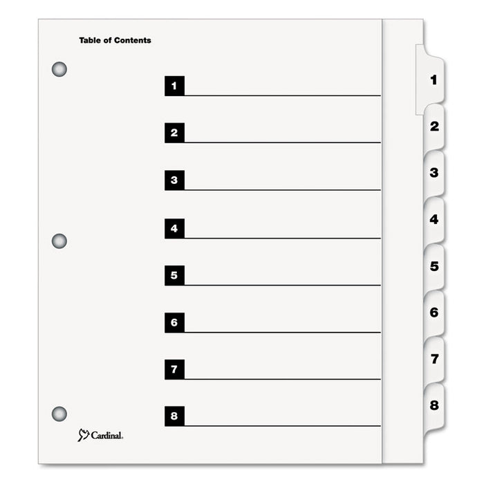 OneStep Extra Wide Printable Table of Contents and Dividers, 8-Tab, 1 to 8, 11.25 x 9.75, White, 1 Set