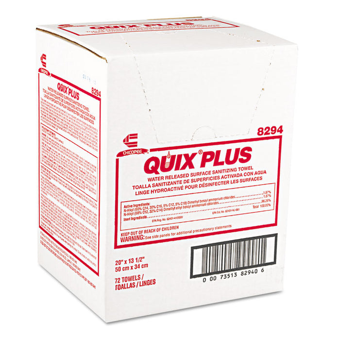 Quix Plus Disinfecting Towels, 13 1/2 x 20, Pink, 72/Carton