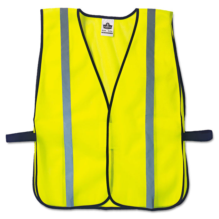 GloWear 8020HL Safety Vest, Polyester Mesh, Hook Closure, Lime, One Size Fit All