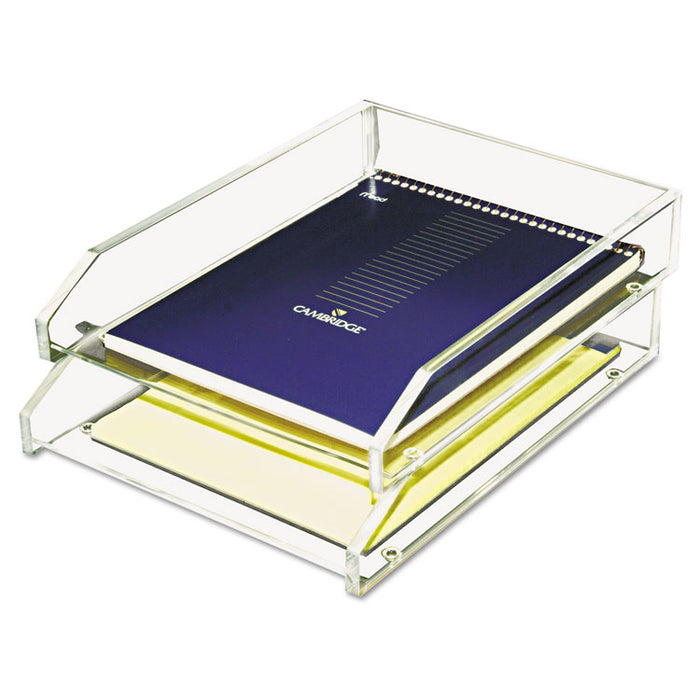 Clear Acrylic Letter Tray, 2 Sections, Letter Size Files, 10.5" x 13.75" x 2.5", Clear, 2/Pack